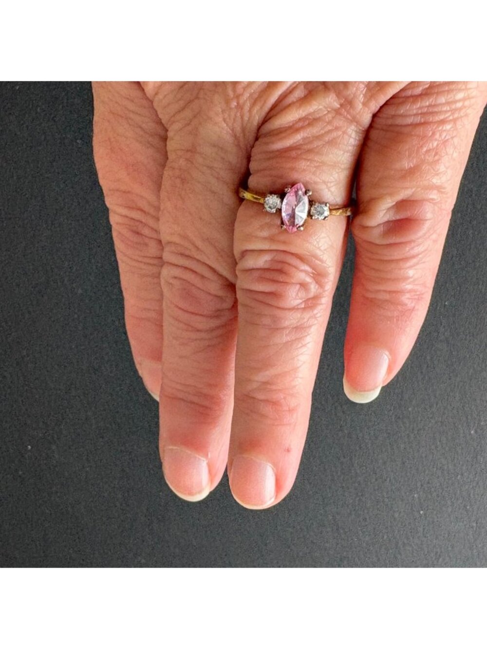Vintage Ring Pink Cubic Zirconia with Accent Faux Diamond Marked